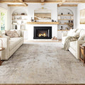 10x14 Washable Area Rug Beige Grey Abstract Non Slip Soft Low Pile Rug for Living Room Bedroom Dining Room Office Neutral Modern Indoor Large Throw Carpet for Home Decor