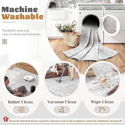 8x10 Area Rugs Washable Rug, Abstract Living Room Rug Large Neutral Modern Area Rug Soft Non Slip Low Pile Stain Resistant Indoor Carpet for Bedroom Nursery Kids Dining Room Office(Grey, 8'x10')