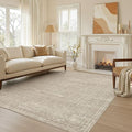 6x9 Area Rugs Living Room: Washable Large Vintage Rug Neutral Non-Slip Soft Stain Resistant Indoor Carpet for Bedroom Nursery Dining Room Under Table Bed Home House Office Playroom - Brown
