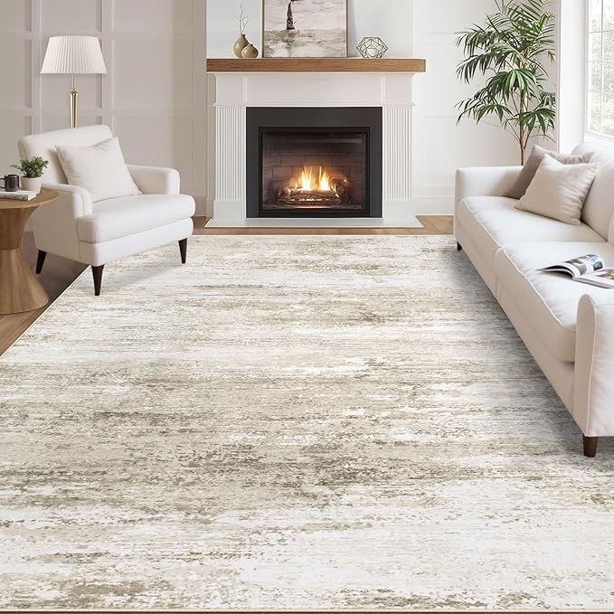 Washable Rug 6x9 Area Rugs for Living Room: Neutral Soft Rug Abstract Non Slip Low Pile Modern Carpet for Bedroom Kitchen Nursery Office Dining Room Indoor (Beige, 6'x9')