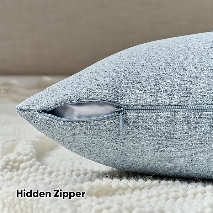 FUTEI Denim Blue Chenille Decorative Throw Pillow Covers 22x22 Inch Set of 2,Soft Cozy Faux Linen Textured Cushion Case,Farmhouse Home Decor for Couch Living Room