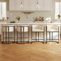 Modern Counter Height Bar Stools,Bar Stools Set of 4,PU Leather Upholstered Barrel Barstools with Backs and Arms,26'' Kitchen Island Chairs,Metal Black Frames,Beige White