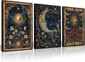 Tocliky Moon Sun Gothic Wall Art Tarot Card Celestial Canvas Poster Witchy Vintage Wall Decor Boho Floral Aesthetic Painting Dark Academia Mystical Astrology Posters for Bedroom 12x16x3 Inch Unframed