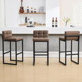 FIRAVOE Set of 3 Bar Stools with Back, Modern Bar Height Barstools with Thickened Metal Legs, 30" Faux Leather Counter Chairs for Kitchen Island, Bar, Counter (Coffee Brown, 3Pcs 30" Bar Stools)