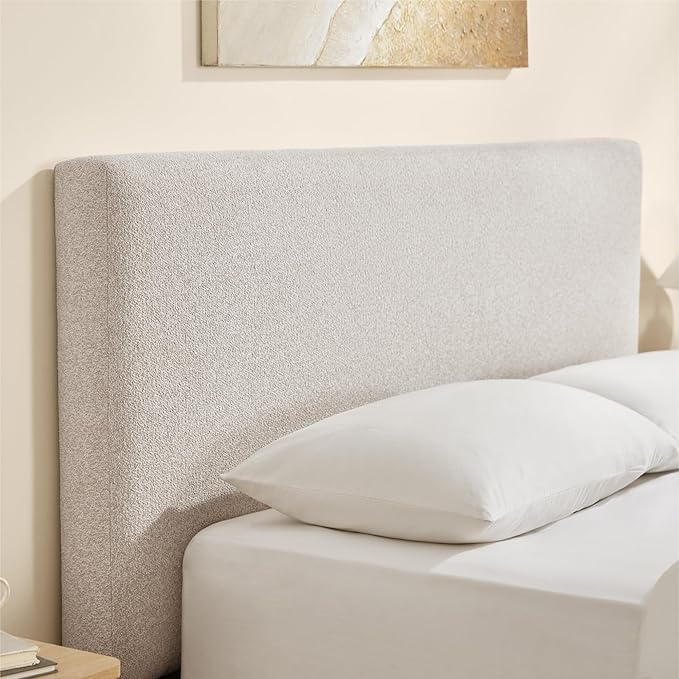 KISLOT Upholstered Queen Size Bed Frame, Boucle Fabric Platform Bed Mattress Foundation Noise-Free No Box Spring Needed Easy Assembly