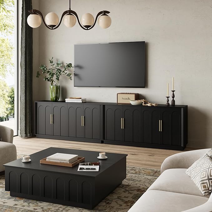 FORTUNETEC Sideboard Buffet Cabinet with Storage, Modern Accent Cabinet with Arched Doors, 67" Large Modular Media Console, Minimalist Credenza for Living Room Kitchen Dining Room Entryway, Black