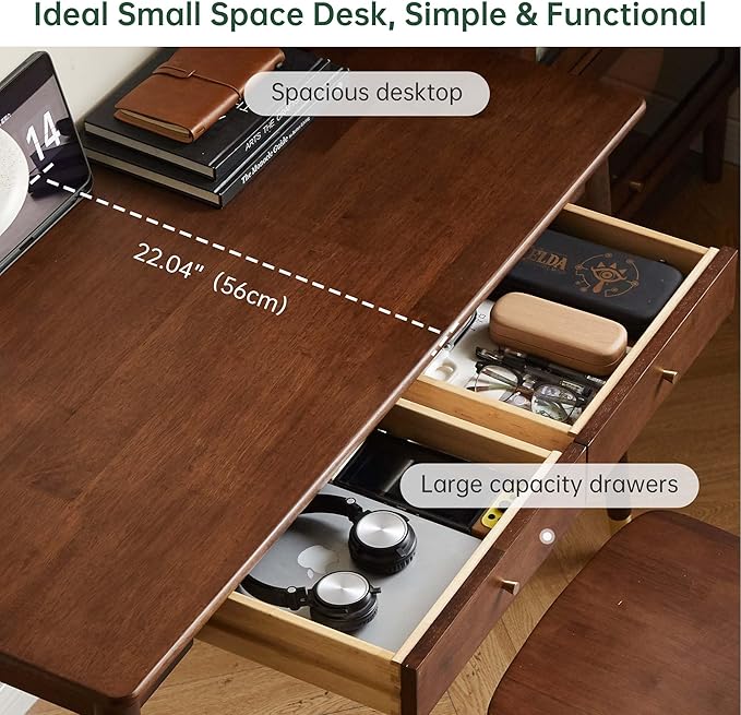 Computer Desk, Solid Wood Desk, Mid Century Modern Home Office, Writing Desk with Drawers for Study Bedroom Living Room