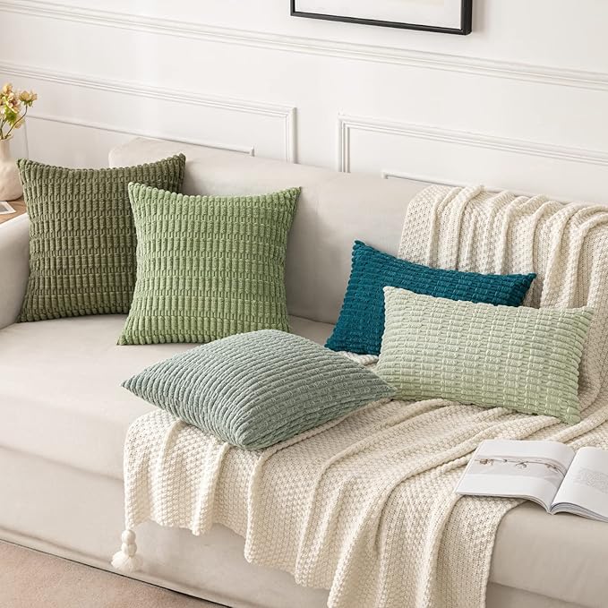MIULEE Pack of 2 Corduroy Decorative Throw Pillow Covers 16x16 Inch Soft Boho Striped Pillow Covers Modern Farmhouse Home Decor for Summer Coastal Sofa Living Room Couch Bed Teal