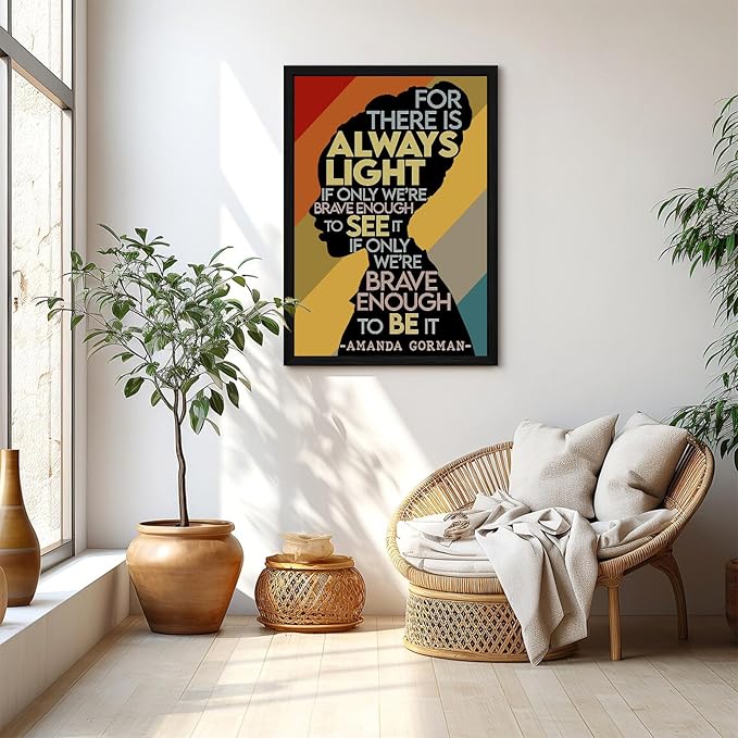 Amanda Gorman Poster Canvas Prints Poem Amanda Gorman Wall Art the Hill We Climb Poem Poster Inaugural Painting There Is Always Light Art Black History Month Wall Art Decor 16x24 Inch Black Framed