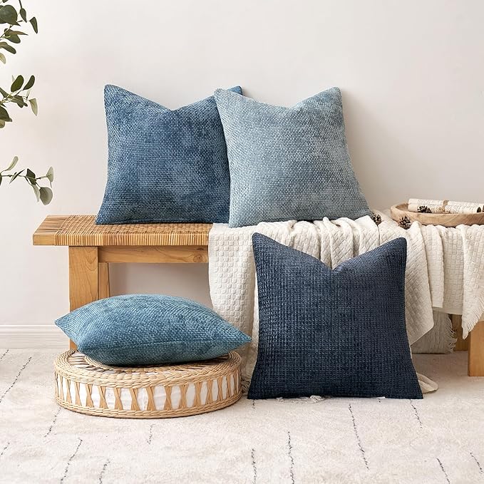 MIULEE Pack of 2 Coastal Blue Throw Pillow Covers 22x22 Inch Summer Modern Boho Accent Decorative Pillow Covers Soft Farmhouse Cushion Covers for Home Decor Couch Bed Sofa Living Room
