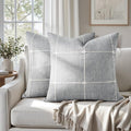 HOMEIDEAS Decorative Plaid Throw Pillow Covers 18x18 Set of 2, Grey Farmhouse Pillow Covers, Neutral Faux Linen Cushion Covers for Couch Sofa Bed Home Decor