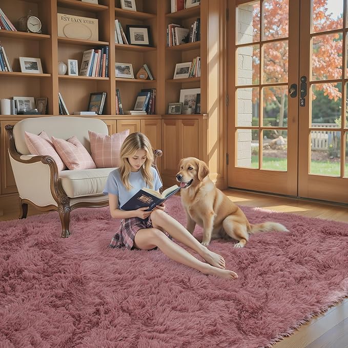 Area Rugs 10x14 Living Room, Shaggy Carpet Soft Plush Furry Bedside Rug Large Area Rugs for Bedroom Kids Girls Boys Home Decor Anti Slip(10 x 14, Blush)