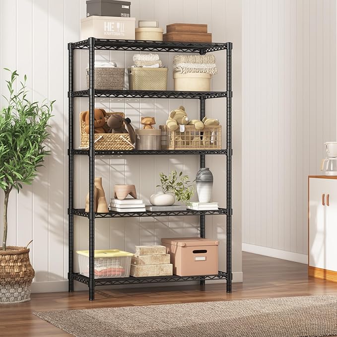 ROOMTEC 5-Tier Heavy Duty Wire Shelving Unit, 40" W x 16" D x 72" H Garage Shelving, 2000 lbs Total Capacity Adjustable Storage Rack, Metal Shelf for Kitchen, Pantry, Laundry Room, Basement