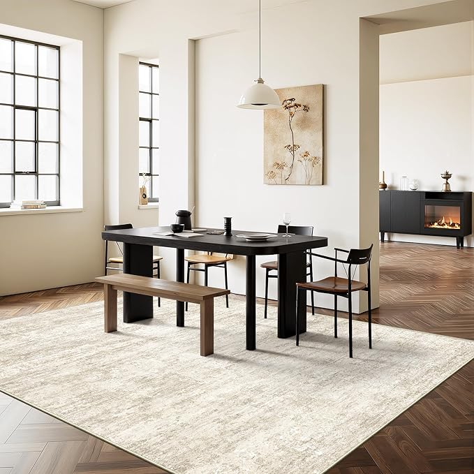 Art&Tuft Washable Rugs 9x12, Anti-Slip Backing Abstract Area Rugs, Stain Resistant Area Rugs 9x12 Living Room, Foldable Machine Washable Area Rug(01-Beige, 9'x12')