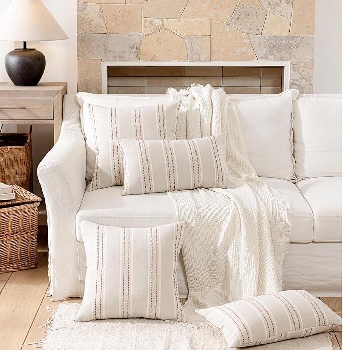 Hckot Throw Pillow Covers 20x20 Set of 2 Camel Pillow Covers Farmhouse Decorative Pillows Textured Linen Square Cushion Covers for Sofa Couch Bed Living Room Decor(Camel)