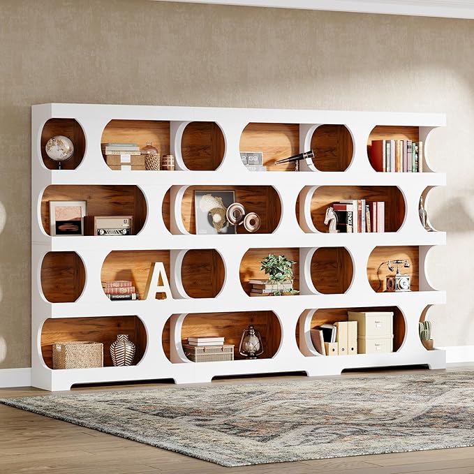 Tribesigns 71" Tall Bookcase Set of 2, 4-Tier S-Shaped Bookshelf, Wood Decorative Storage Shelving, Modern Freestanding Display Shelves, Large Library Bookshelf Unit for Home Office, White & Brown