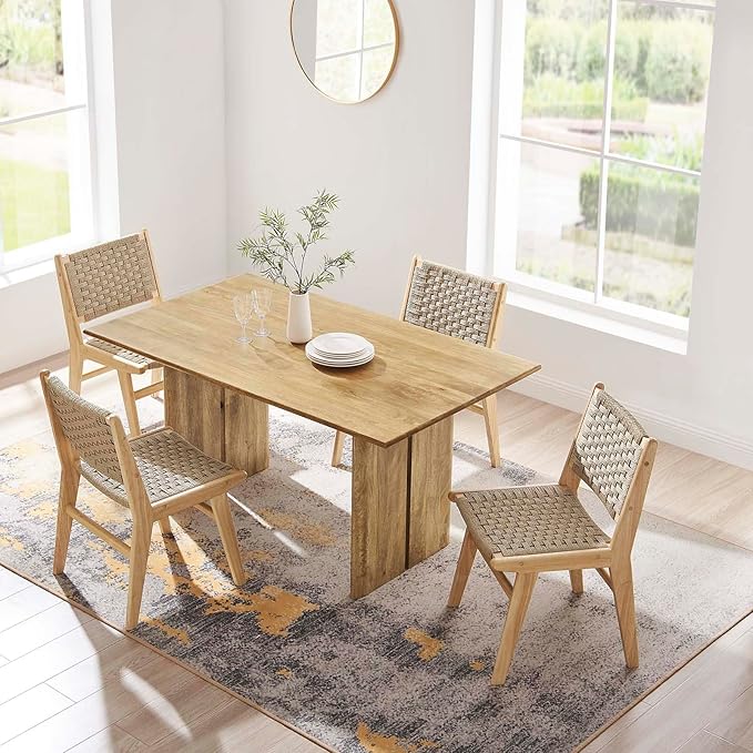 Modway Amistad 60" Solid Wood Modern Farmhouse Rectangular Dining Table in Oak