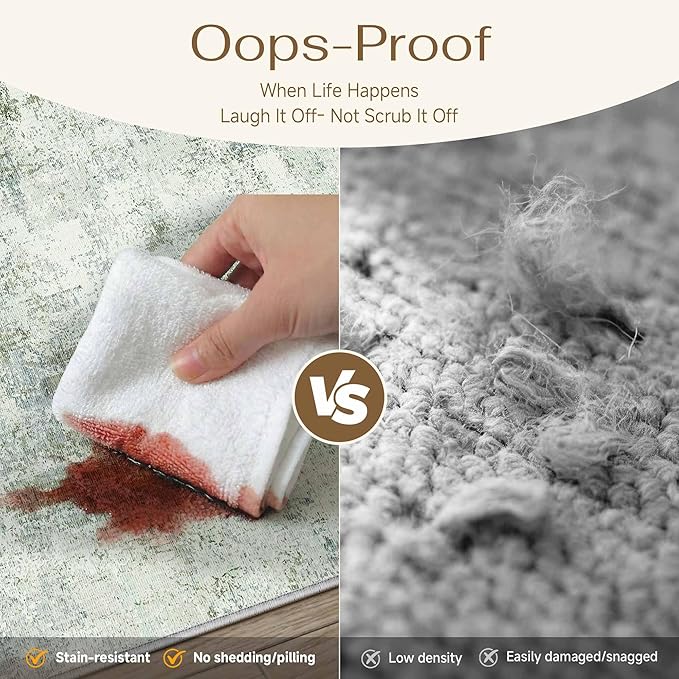 5x7 Washable Area Rug Sage Green Abstract Non Slip Soft Low Pile Rug for Living Room Bedroom Dining Room Office Neutral Modern Indoor Throw Carpet for Home Decor