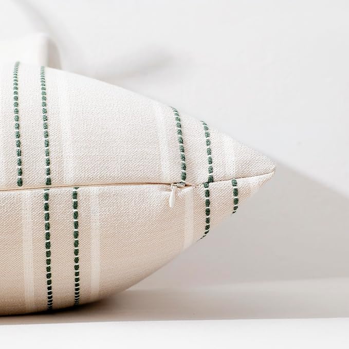 Hckot Spring Throw Pillow Covers 24x24 Set of 2 Green Pillow Covers Farmhouse Decorative Pillows Textured Linen Square Cushion Covers for Sofa Couch Bed Living Room Decor(Dark Green)
