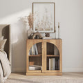 BELLEZE Bijou 31.5" Modular Sideboard Cabinet & TV Stand Console - Expandable Design w/Arched Glass Doors - Use Solo or Combine for Buffet, Living Room Media Center & Entryway - 70lbs Capacity, Camel