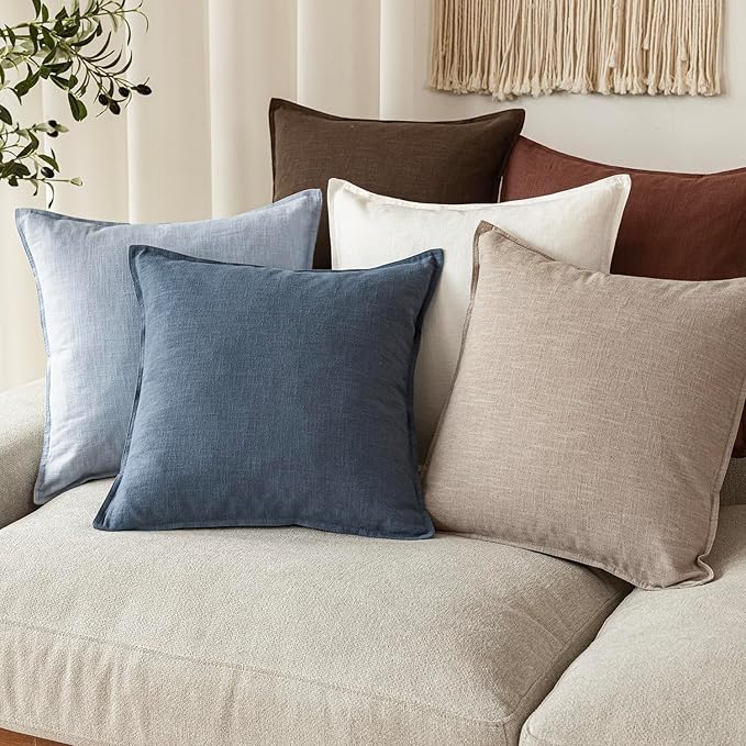Foindtower Pack of 2, Decorative Linen Soild Throw Pillow Covers Soft Accent Euro Cushion Case Boho Farmhouse Pillowcase for Chair Couch Sofa Bedroom Living Room Home Decor 26 x 26 Inch Sky Blue