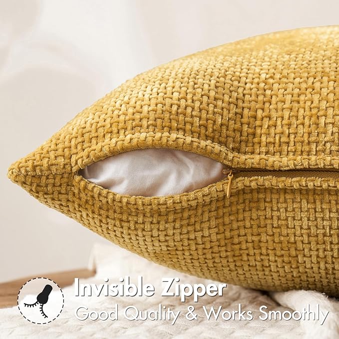 MIULEE Pack of 2 Gold Lumbar Throw Pillow Covers 20x12 Inch Mustard Yellow Summer Modern Boho Decorative Pillow Covers Soft Chenille Farmhouse Cushion Covers for Home Decor Couch Bed Sofa Living Room
