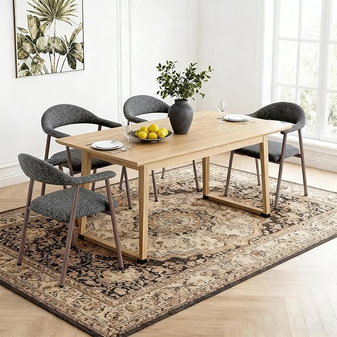 DUMOS Dining Chairs Set of 2, Linen Fabric Upholstered Kitchen Side Chairs with Curved Backrest & Metal Legs, Modern Farmhouse Accent Chairs for Dining Room Kitchen Living Room Cafe, Gray