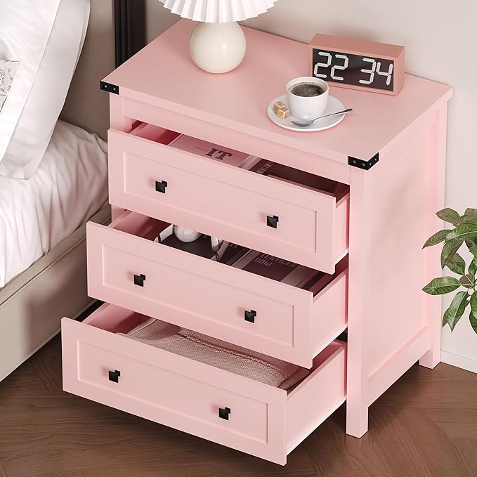 BORNOON 3-Drawer Dresser, Small Wooden Chest of Drawers with Metal Knobs, Water-Resistant Top, Storage Organizer with Anti-Tip Kit for Bedroom, Nursery, Living Room