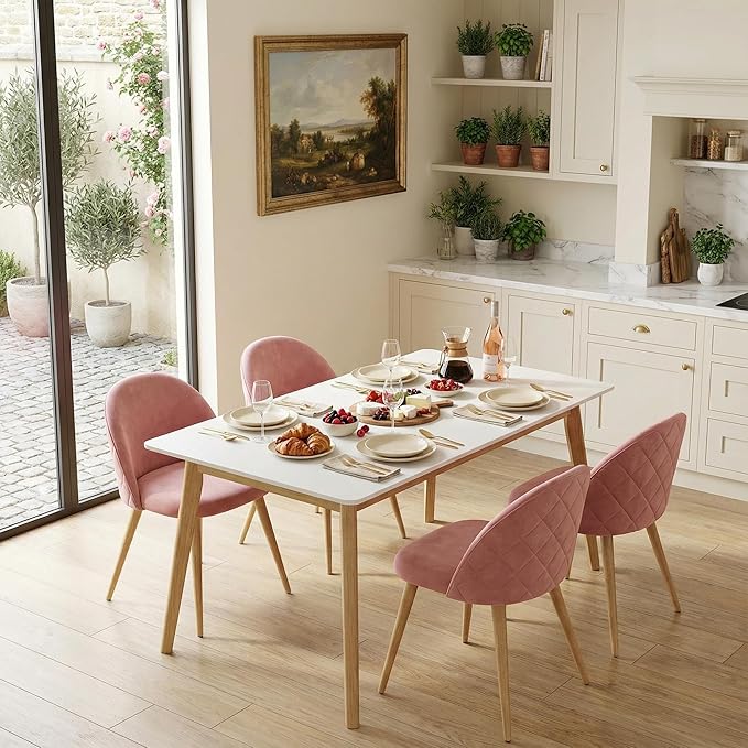 Homy Casa Dining Chairs Set of 4 Velvet Accent Kitchen Chairs Set Scandinavian Style Side Chair Set for Living Dining Room Lounge, Metal Legs and Soft Seats, Rose 4PCS