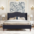koorlian King Size Bed Frame Upholstered Platform Bed with 51'' Tall Fabric Headboard and Wooden Slats Support, Retro Minimalist Style/Fully Upholstered/Easy Assembly, Dark Navy