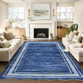 Garvee Scalloped Large Modern Abstract Area Rug 10x13 Washable Rug for Living Room, Non-Slip Soft Carpet for Bedroom, Scalloped Low-Pile Solid Print Rug for Dining Room Home Office, Navy Blue