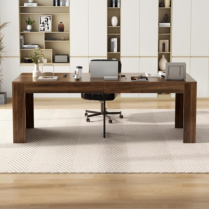 Gyfimoie 78.74" Executive Desk, Large Office Desk with 2 Drawer, Farmhouse Wooden Computer Desk Writing Table Conference Workstation Table for Office, Study, Dark Brown