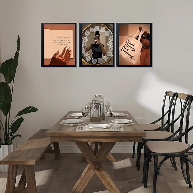 Yudinbin 3pcs Black Girl Poster African American Wall Art Decor Paintings Fashion Abstract Black Woman Poster Canvas Prints Pictures for Living Room Bedroom 12x16 inch Unframed