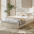 Garvee Twin Bed Frame, Wood Platform Bed with Fluted Design, Low Profile BedFrame, Minimalist Bed Base with Noise-Free, Easy Assembly, No Box Spring Needed, Cream
