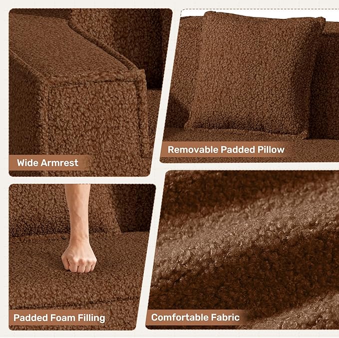 75'' Cloud Loveseat Sofa, No Assembly Required Comfy Deep Seat Couches 1 pcs for Living Room, Bedroom, Apartment(Teddy Fabric-Brown)