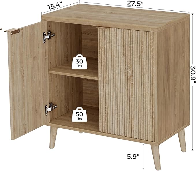 Homleke Buffet Cabinet with Storage, Modern Fluted Accent Sideboard with Doors & Adjustable Shelves, Buffet Table Entryway Cabinets for Living Room, Kitchen, Dining Room, Hallway, Natural