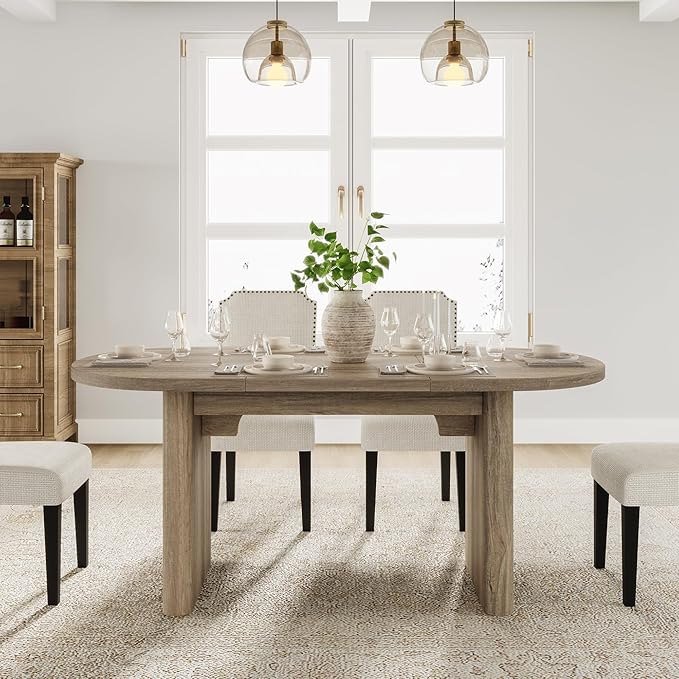 GarveeHome Oval Dining Table for 6-8 People, Long Large Kitchen Table with Thick Sturdy Wooden Base, Farmhouse Dining Room Table for for Kitchen, Living Room, Office (63" Long,Rustic Pear)