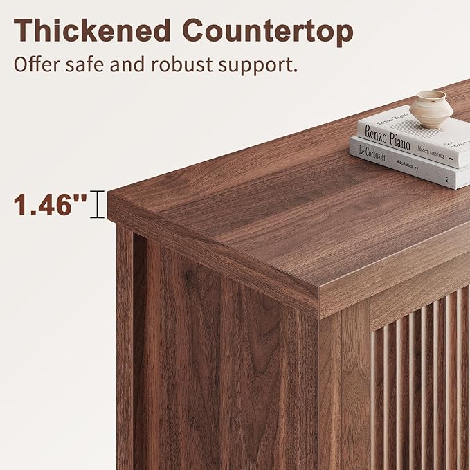 Memobarco Fluted Buffet Cabinet with Storage Accent Sideboard,Modern Credenza with 2 Doors & Adjustable Shelves,Wood Coffee Bar Table Console for Dining Room Kitchen Living Room Entryway, Walnut