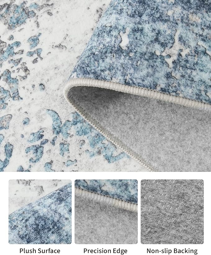 Art&Tuft Washable Rug, Anti-Slip Backing Abstract 8x10 Rug, Stain Resistant Rugs for Living Room, Foldable Machine Washable Area Rug (TPR53-Blue, 8'x10')