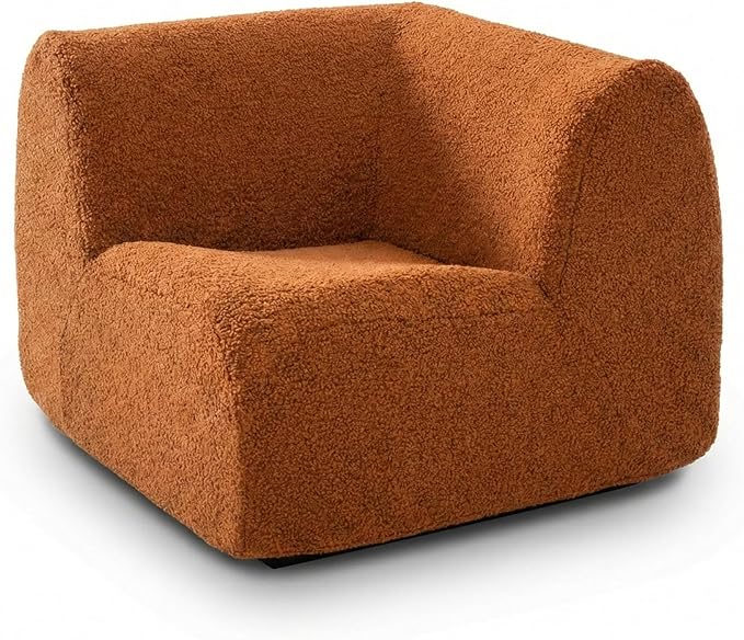 Curved Single Sofa Corner Chair, 38" Boneless Sherpa Couch, Comfy Teddy sofas for Small Spaces, Modern Sectional Modular Couches for Living Room, Bedroom, Apartment, Dorm, Office– No Assembly, Orange