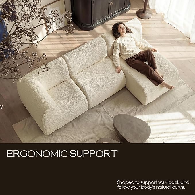 58" Curved Modular Sofa 2-Seater, Comfy Sherpa Loveseat for Small Spaces, Modern Sectional Love Seat Couches for Small Living Room, Bedroom, Apartment– No Assembly, White