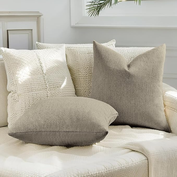 HAUSSY Coffee Throw Pillow Covers 22x22 Inch Set of 2,Boho Decorative Faux Linen Throw Pillows Cozy Farmhouse Accent Cushion Covers,Home Decor for Couch Sofa Bed Living Room