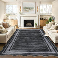 Garvee Scalloped Modern Abstract Area Rug 9x12 Large Washable Rug for Living Room, Non-Slip Soft Carpet for Bedroom, Scalloped Low-Pile Solid Print Accent Rug for Dining Room Home Office, Black