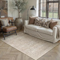 PureCozy Beige Area Rug 3x4 Washable Neutral Office Entryway Carpet Vintage Non Slip Indoor Low Pile Soft Thin Door Mat Retro Floral Accent Throw Small Rug for Bathroom Bedroom Dining Living Room