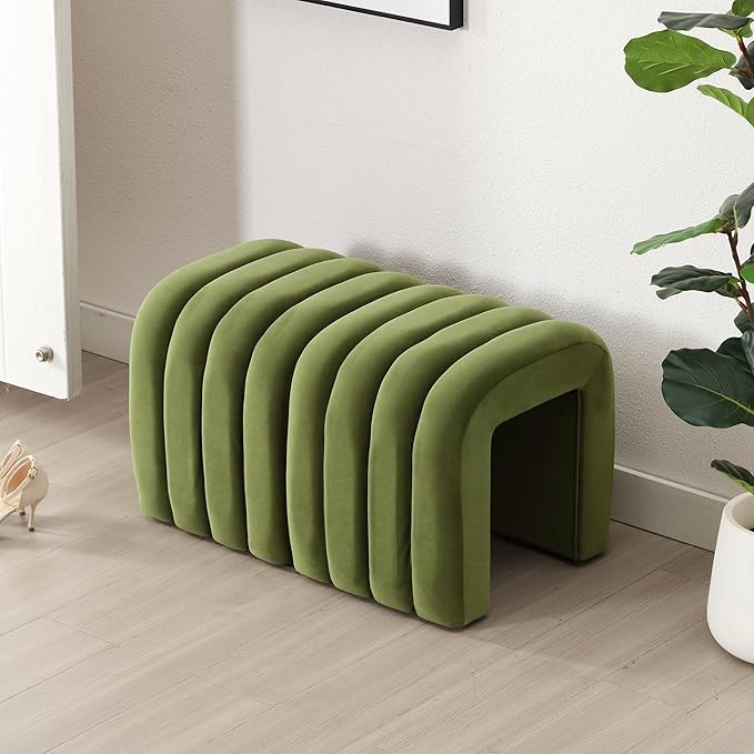 Multi-Functional Ottoman Stool Set of 2, Footrest for Couch, Modern Vanity Stool for Make-up Room, Living Room and Entryway, Small Cute Footstool (Olive Green Velvet)
