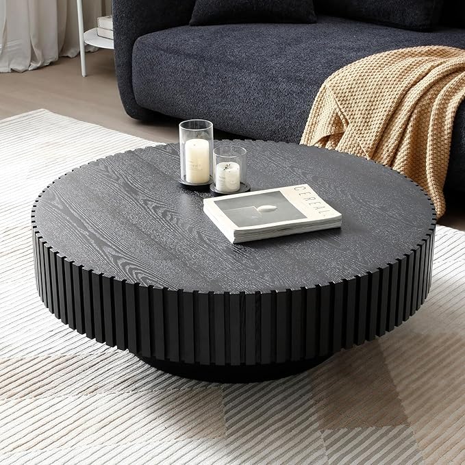 ø39.37'' Black Round Coffee Table for Living Room Wood Coffee Table Contemporary Circle Coffee Table with Pedestal Centry Table, Easy Assembly