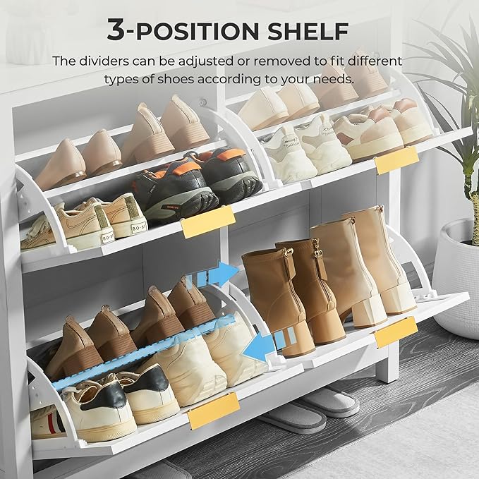 Shoe Cabinet Storage with 4 Flip Drawers, Narrow Hidden Shoes Organizer Cabinet for Entryway, Freestanding Slim Shoe Rack Front Door Entrance(White)