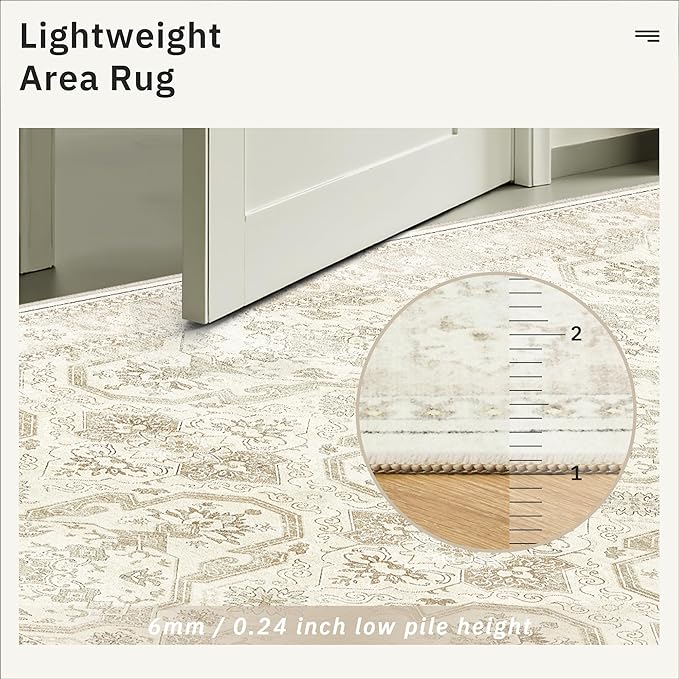 Soalmost Area Rugs 5x7, Washable Rug, Stain Resistant 5x7 Area Rugs for Living Room Bedroom Dining Room, Vintage Gray Farmhouse Rug Beige