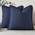 decorUhome Summer Decorative Neutral Linen Fringe Throw Pillow Covers Set of 2 Navy Blue Pillow Covers with Tassels Soft Farmhouse Boho Accent Pillow Cases for Couch Bed Sofa 20x20 Inch