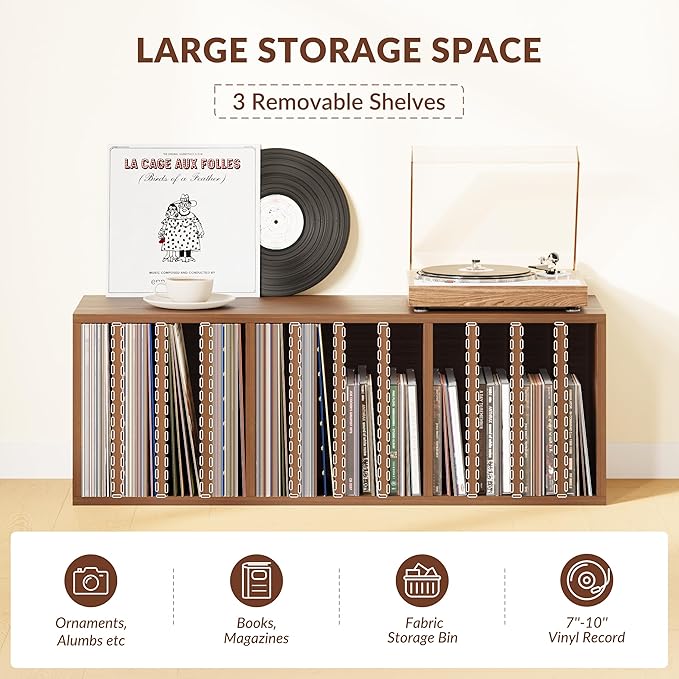 IOTXY DIY Modular Cube Bookcase - CubeXY Customizable Stackable Expandable Basic Shelving Units, 12-Cube Wooden Open Bookshelf with Removable Shelves for 10-inch Vinyl Record Storage Organizer, Walnut
